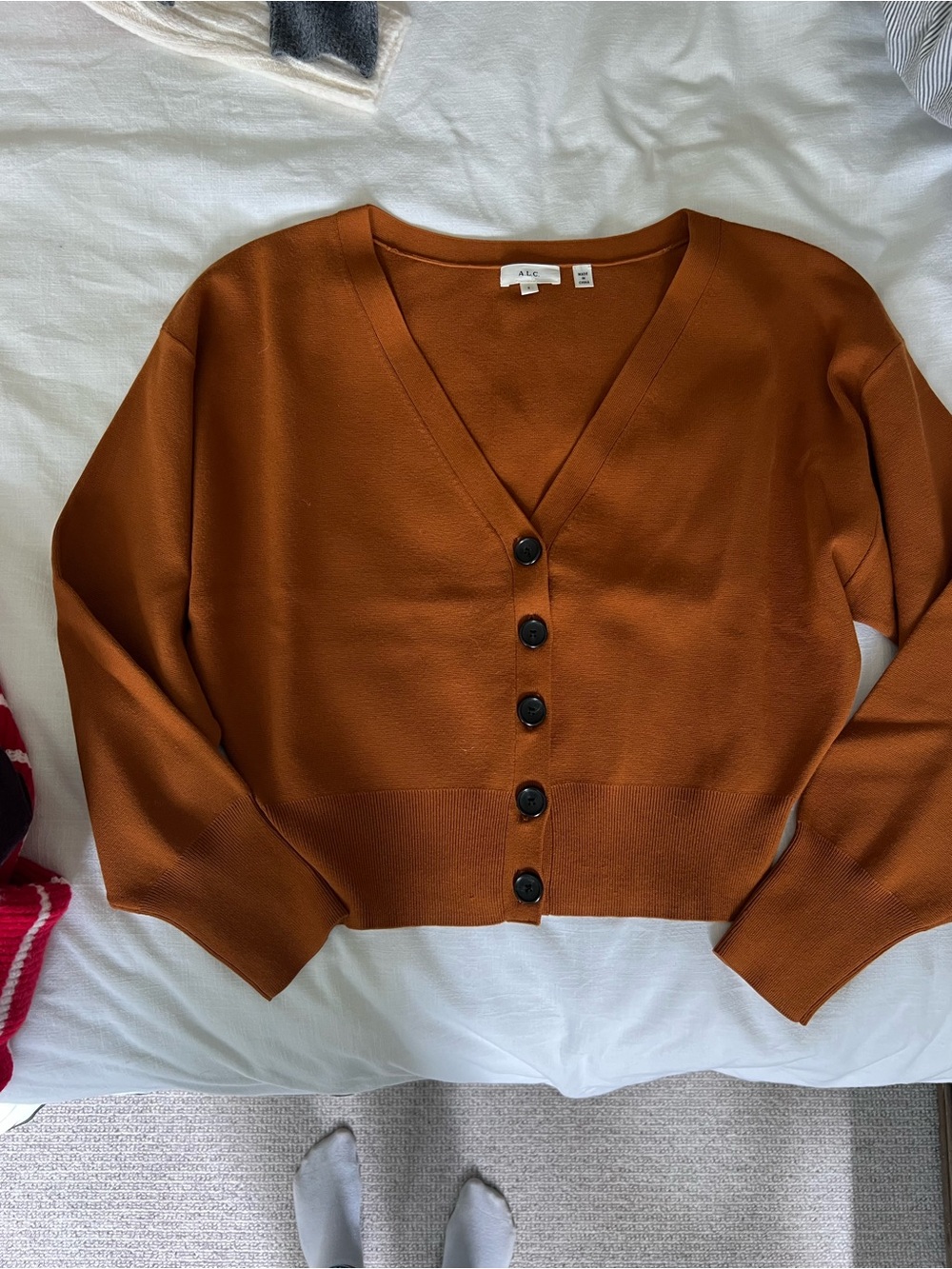 A.L.C. Women's Rust V-Neck Button Cardigan Sweater